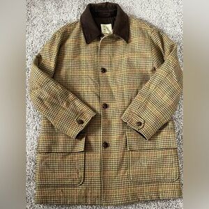 Brooks Brothers Plaid Barn Style Wool Jacket With Brown Collar